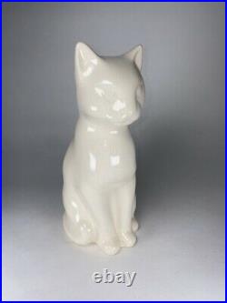 Chat ART DECO en Céramique Blanche Craquelée/ cat pottery ceramic