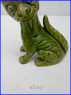 Chat En Céramique Émaillée Vert Signée Aller Vale Devon Torquay Art Déco