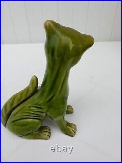 Chat En Céramique Émaillée Vert Signée Aller Vale Devon Torquay Art Déco