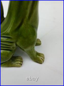 Chat En Céramique Émaillée Vert Signée Aller Vale Devon Torquay Art Déco