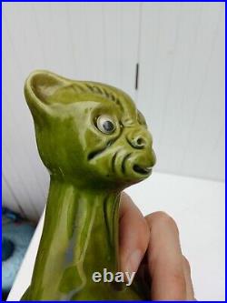 Chat En Céramique Émaillée Vert Signée Aller Vale Devon Torquay Art Déco