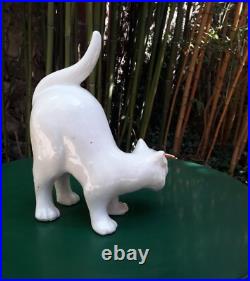 Chat de toiture en céramique art déco, chat blanc, yeux en verre