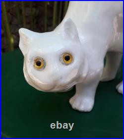 Chat de toiture en céramique art déco, chat blanc, yeux en verre
