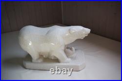 Couple ours debouts sur socle, art déco céramique craquelée ivoire, non signé