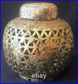 Cul de lampe céramique ajourée Biên Hoà Vietnam début XXe Dorure Doreur art déco