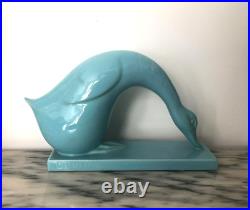 DESBARBIEUX sculpture oie ART DECO faïence signée Céramique SAINT CLEMENT 26 cm