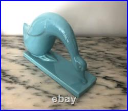 DESBARBIEUX sculpture oie ART DECO faïence signée Céramique SAINT CLEMENT 26 cm