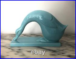 DESBARBIEUX sculpture oie ART DECO faïence signée Céramique SAINT CLEMENT 26 cm
