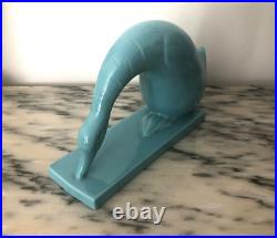 DESBARBIEUX sculpture oie ART DECO faïence signée Céramique SAINT CLEMENT 26 cm