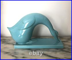 DESBARBIEUX sculpture oie ART DECO faïence signée Céramique SAINT CLEMENT 26 cm