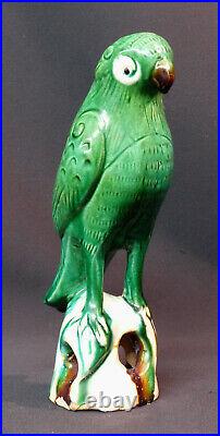 D art chine beau perroquet vert ancien grès vernissé céramique 23c520g déco
