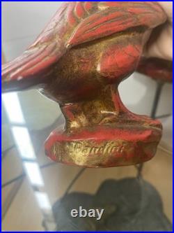 Deux Magnifiques Oiseaux Cormorans En Céramique Rouge Et Or Style Art Deco