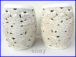 Deux Tabourets Sellettes Bouts De Canapé En Ceramique Emaillee Art Decoratif
