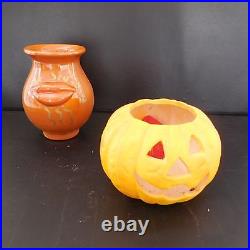 Duo céramique terre cuite vase citrouille Halloween art-déco PN Ecritures