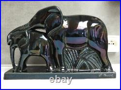 Elephant Ceramique Emaillee Noire Saint Clement Lemanceau Art Deco 1930