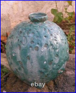 Felix Gete-cab (ceramique D Art De Bordeaux)-vase Boule A Glacure Verte-art Deco