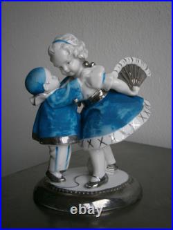 Figurine Art Déco Porcelaine Katzhütte c-1930 Jeux d'enfants Céramique Ancien