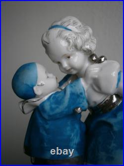 Figurine Art Déco Porcelaine Katzhütte c-1930 Jeux d'enfants Céramique Ancien