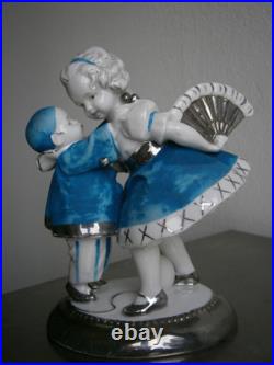 Figurine Art Déco Porcelaine Katzhütte c-1930 Jeux d'enfants Céramique Ancien
