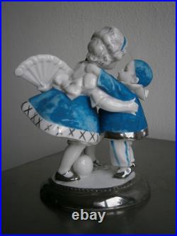 Figurine Art Déco Porcelaine Katzhütte c-1930 Jeux d'enfants Céramique Ancien