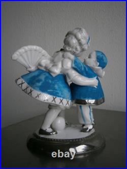 Figurine Art Déco Porcelaine Katzhütte c-1930 Jeux d'enfants Céramique Ancien