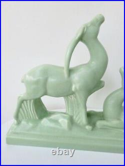 Figurine Art Déco céramique craquelée aux Antilopes signée Charles Lemanceau