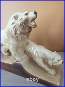 François Levallois Sainte Radegonde sculpture céramique lion lionne Art déco