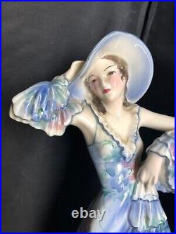 GOLDSCHEIDER 6229DAME mit HUT JOSEF LORENZL Austrian Art Deco Ceramic Circa 1930