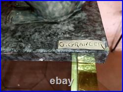 Genevieve GRANGER Grande sculpture en céramique craquelé ART DECO Fille lapins