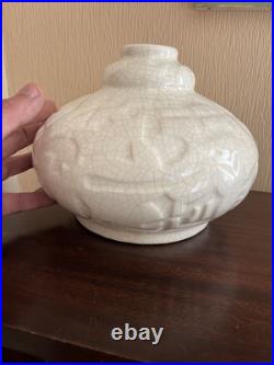 Grand Vase Art Déco En Ceramique Craquelée. H 17 Cm