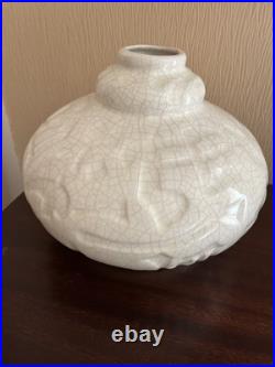 Grand Vase Art Déco En Ceramique Craquelée. H 17 Cm