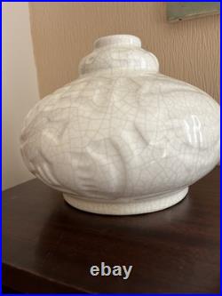 Grand Vase Art Déco En Ceramique Craquelée. H 17 Cm