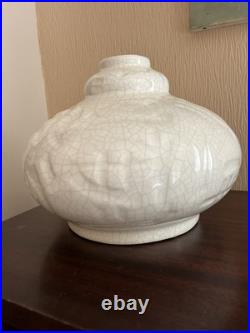 Grand Vase Art Déco En Ceramique Craquelée. H 17 Cm