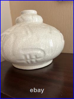 Grand Vase Art Déco En Ceramique Craquelée. H 17 Cm