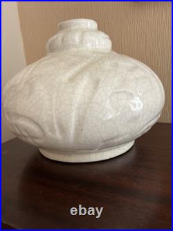 Grand Vase Art Déco En Ceramique Craquelée. H 17 Cm
