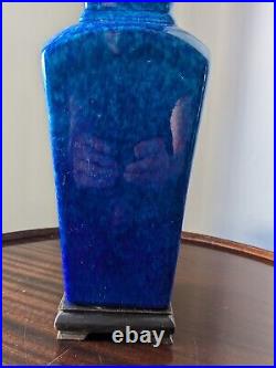 Grand pied de lampe art déco bleu irisé Paul Millet à Sèvres 1930
