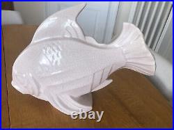 Grand poisson en céramique craquelée signée Le Jan, Art Deco 1930, Saint Clément