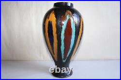 Grand vase Art Déco en céramique signé Henri Delcourt Desvres / Boulogne H 30.5