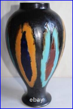 Grand vase Art Déco en céramique signé Henri Delcourt Desvres / Boulogne H 30.5