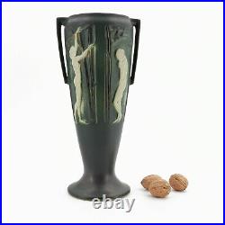 Grand vase Art déco craquelé céramique Roseville Pottery femmes nues Art nouveau