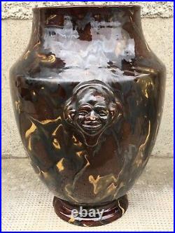 Grand vase a decor de magot PAUL BONIFAS Ceramique art deco poterie fernay