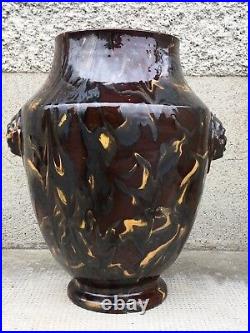 Grand vase a decor de magot PAUL BONIFAS Ceramique art deco poterie fernay