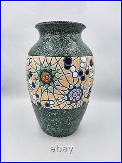 Grand vase céramique crispée et émaux à décor géométrique signé Amphora Art Déco Grand vase céramique crispée et émaux à décor géométrique signé Amphora Art Déco