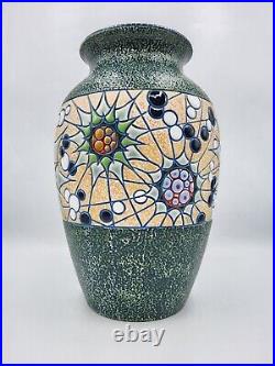 Grand vase céramique crispée et émaux à décor géométrique signé Amphora Art Déco