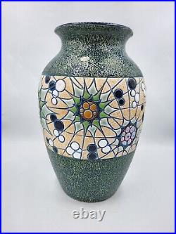 Grand vase céramique crispée et émaux à décor géométrique signé Amphora Art Déco