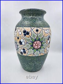 Grand vase céramique crispée et émaux à décor géométrique signé Amphora Art Déco