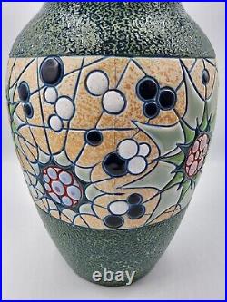 Grand vase céramique crispée et émaux à décor géométrique signé Amphora Art Déco