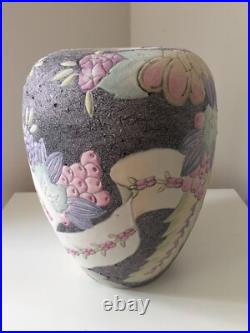 Grand vase en céramique givré décor style art déco Chinois