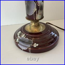 Grande Lampe Floral Art Deco, Japonisant Ceramique Émaillé Fleurs