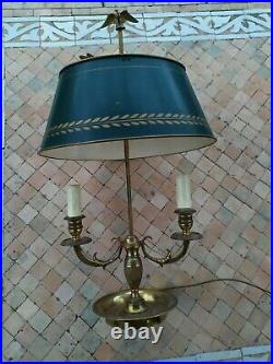 Grande Lampe bouillotte Empire abat jour en tôle peinte anciennne H. 60 cm